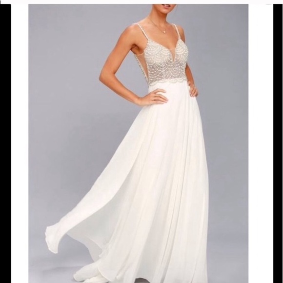 Lulus Dresses & Skirts - True Love White Beaded Rhinestone Maxi Dress